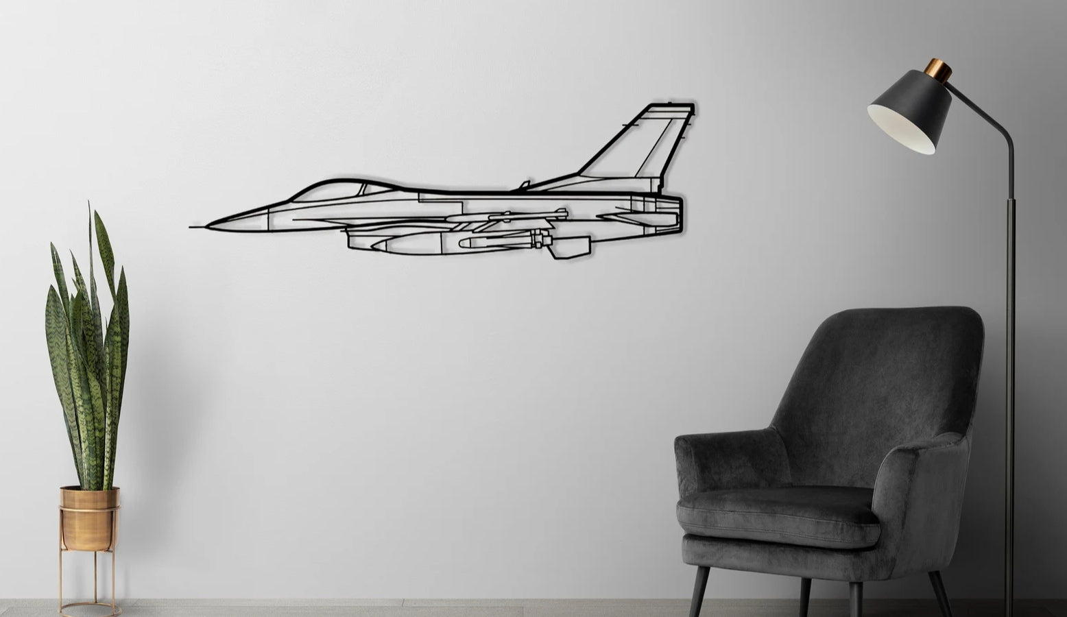 F-16 Fighting Falcon Metal Wall Art - Black / S (800mm x + -251mm)