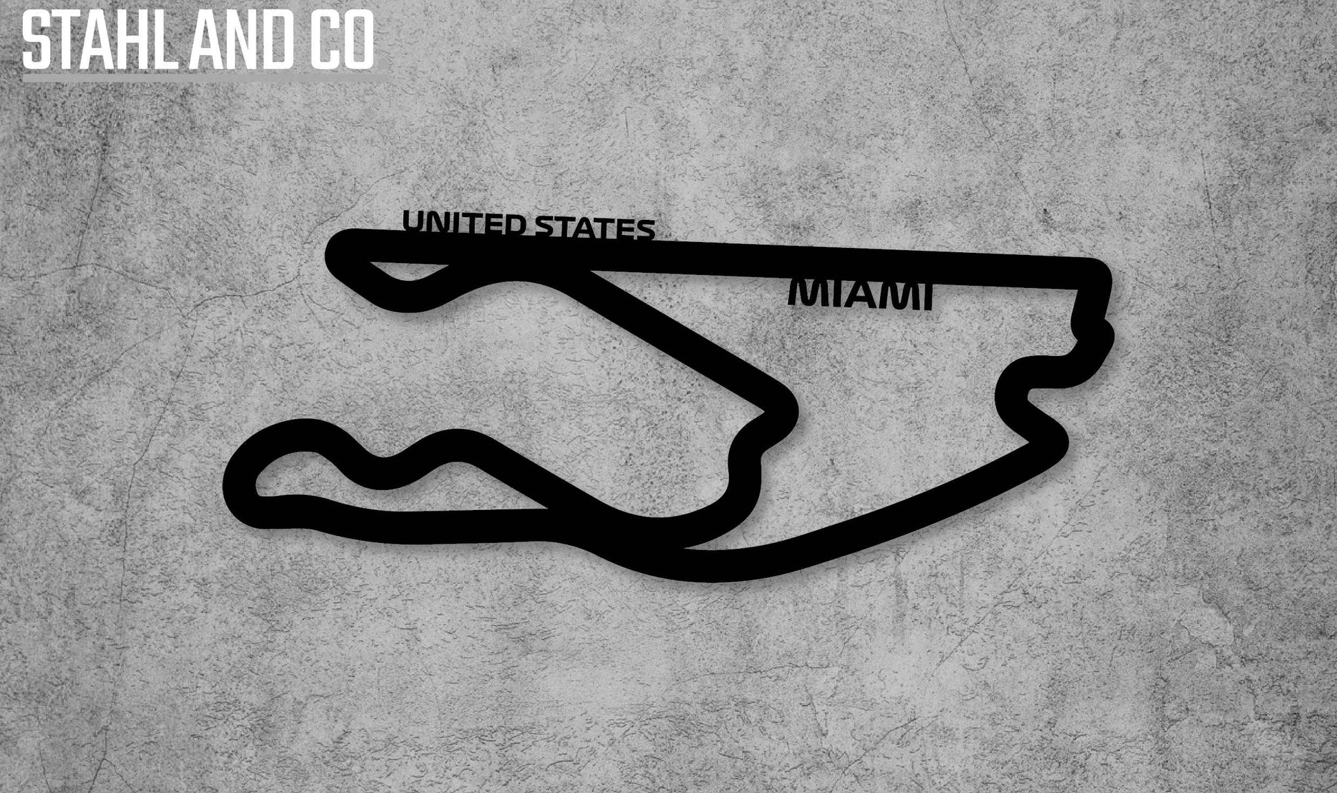 Formula One Circuits (Single) Metal Wall Art - 250mm / Black / Miami, United States