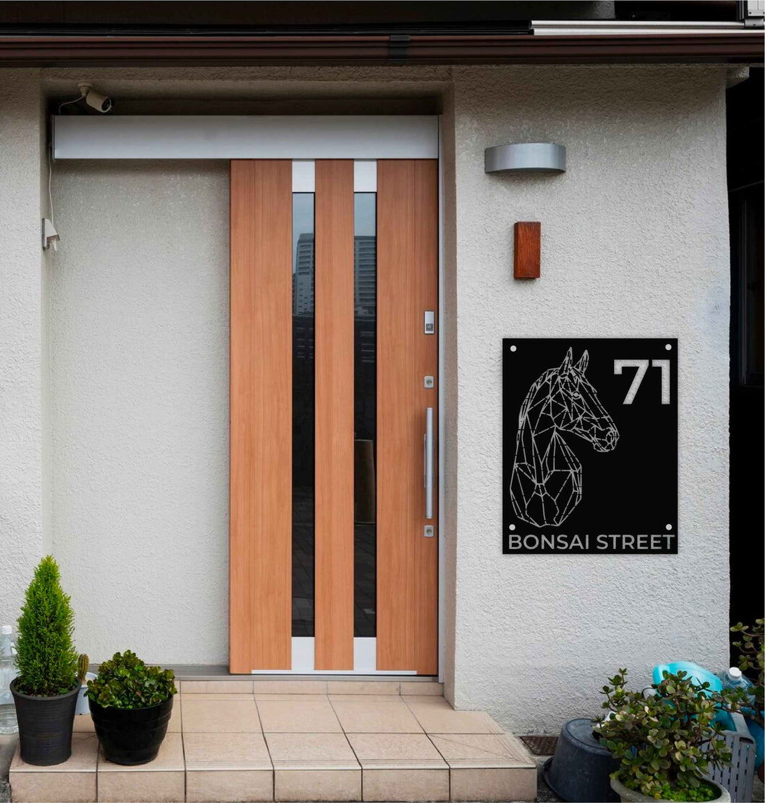 Geometric Horse Metal House Number