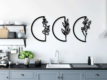 Half Moon Flowers Metal Wall Art - Black / M (800mm x + -336mm)