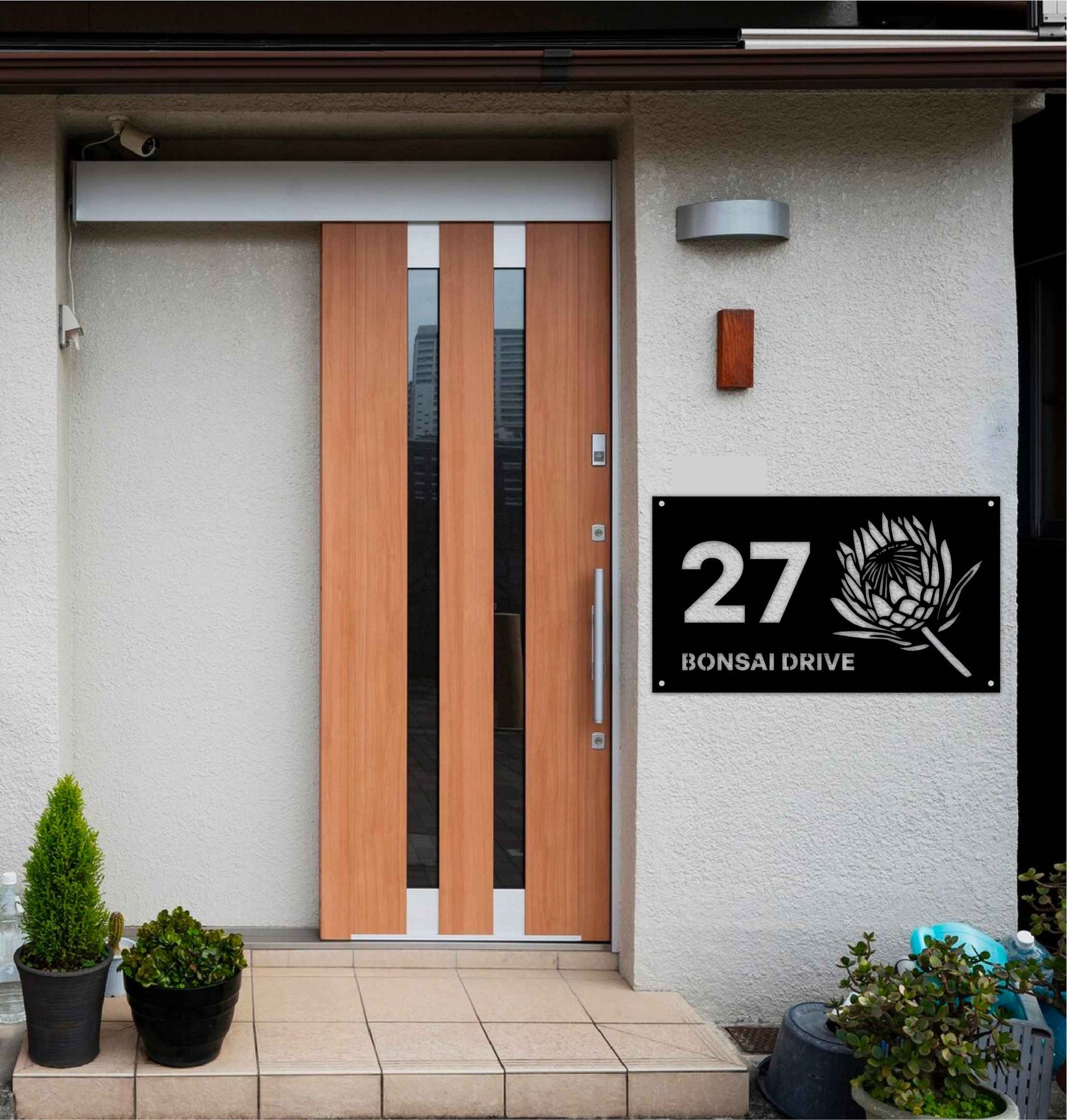 Protea Flower Metal House Number D2 Mockup