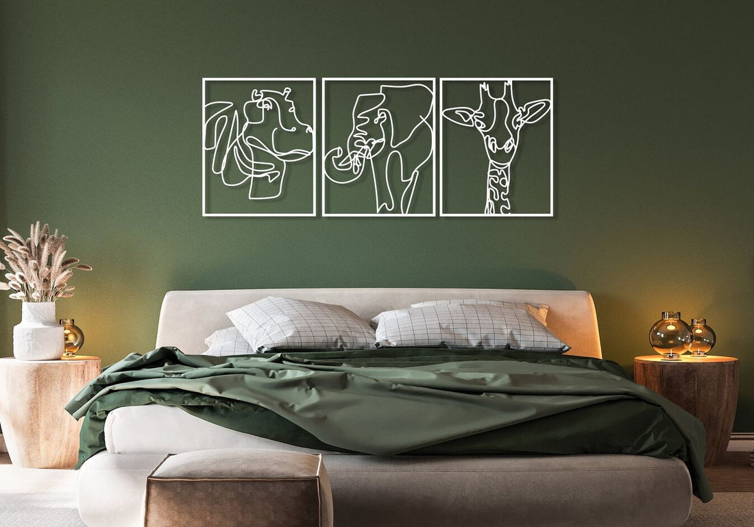 Safari Trifecta Metal Wall Art - S(600mm x 238mmmm) / Black