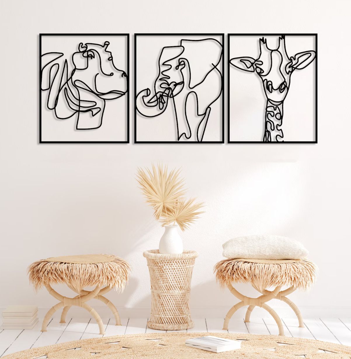 Safari Trifecta Metal Wall Art - S(600mm x 238mmmm) / Black