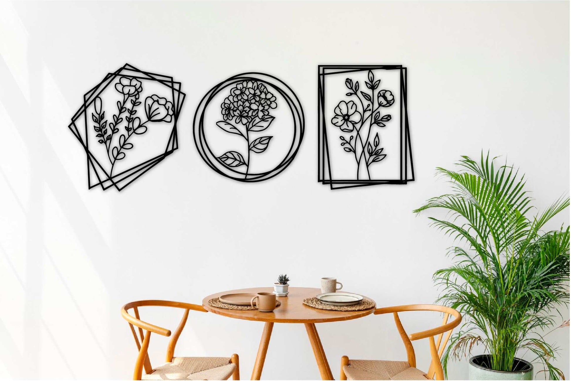 Wild Flowers in Funky Frame Metal Wall Art - S (800mm x 296mm) / Black