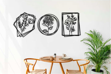 Wild Flowers in Funky Frame Metal Wall Art - S (800mm x 296mm) / Black
