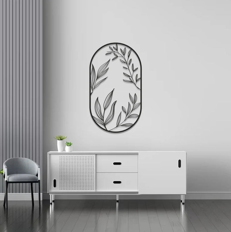 Window of Leaves Metal Wall Art - Black / L ( + -700 x 1200mm)