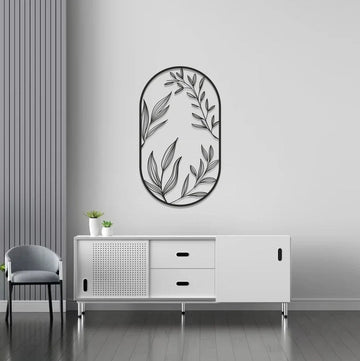 Window of Leaves Metal Wall Art - Black / L ( + -700 x 1200mm)