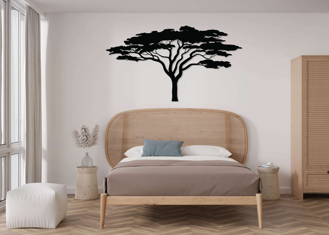 Acacia Tree Metal Wall Art - S(550mm x + -307mm) / Matt Black