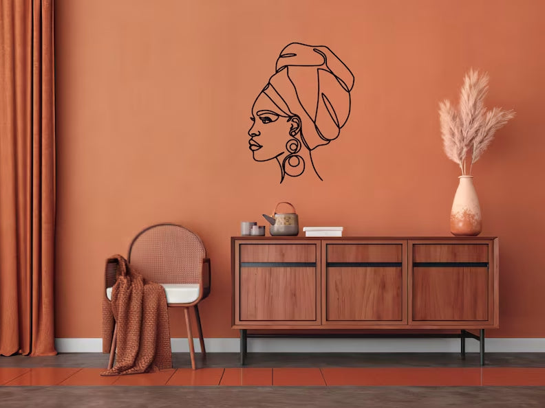 African Woman’s Face Metal Wall Art - S ( + -310mm x 400mm) / Black