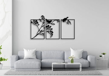Birds on Tree Metal Wall Art - Black / M (800mm x + -437mm)