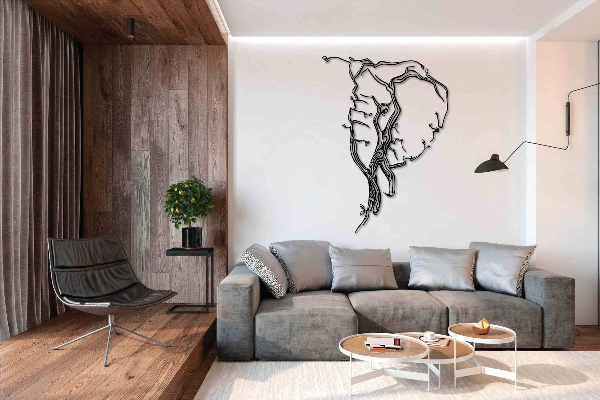 Elephant Branch Metal Wall Art - L ( + -900mm x 1200mm) / Black