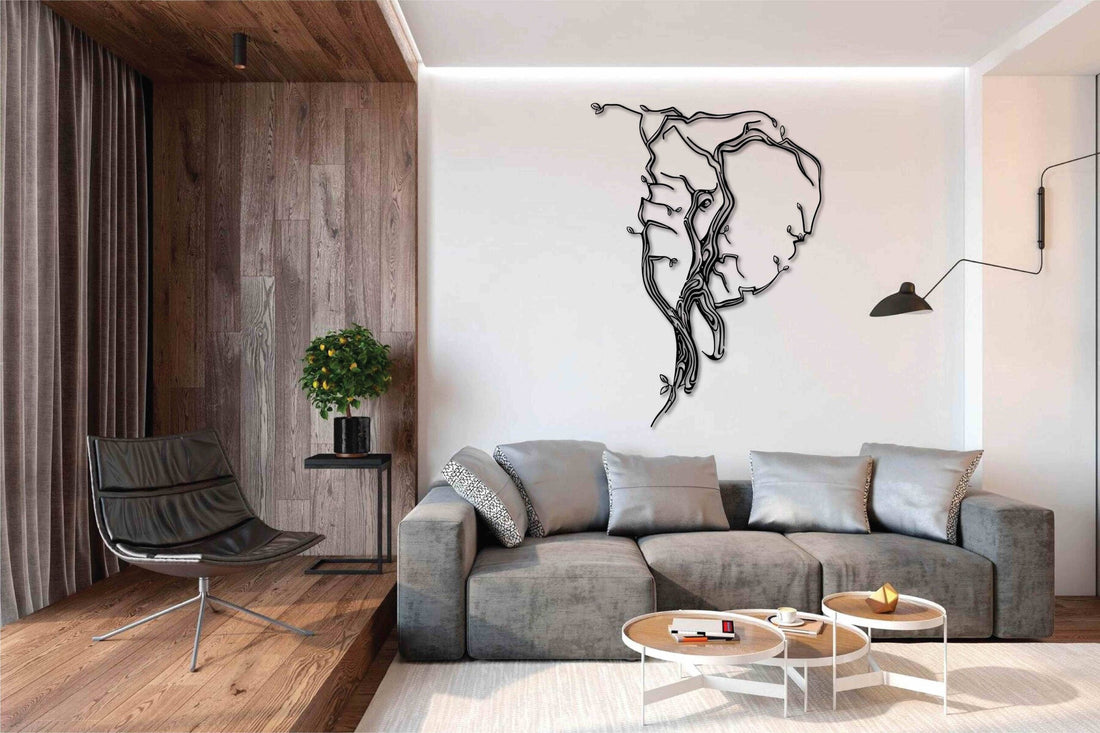 Elephant Branch Metal Wall Art - L ( + -900mm x 1200mm) / Black