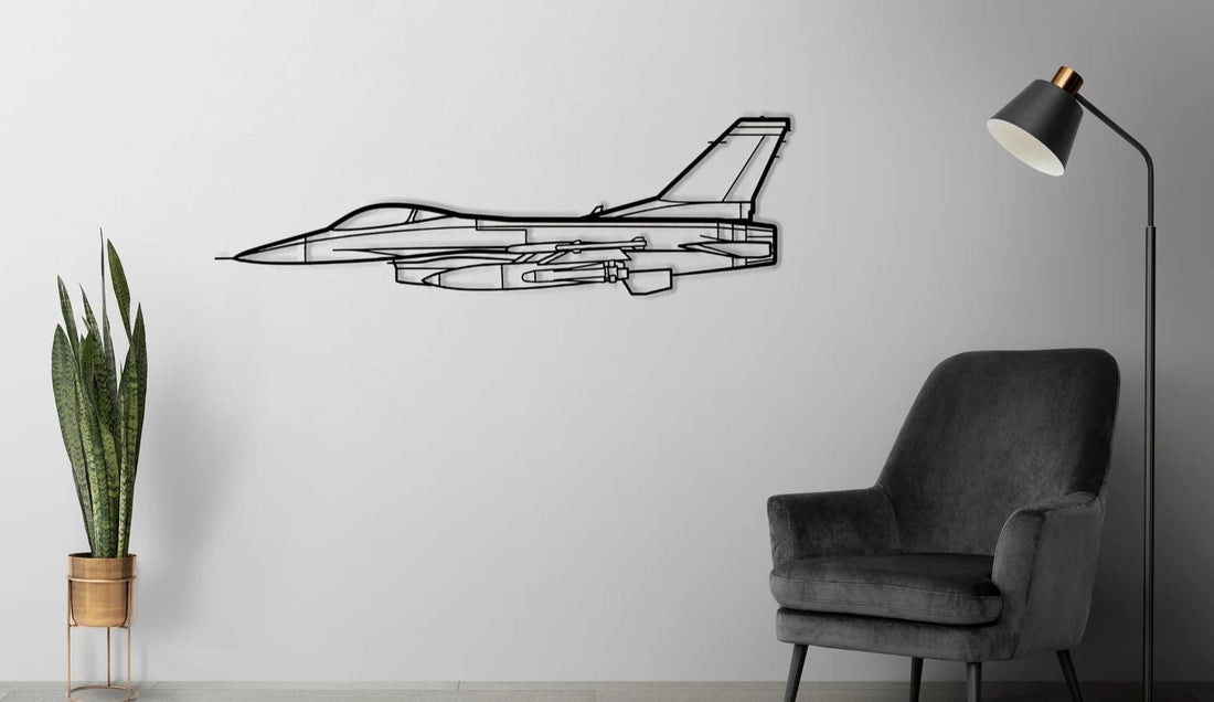 F-16 Fighting Falcon Metal Wall Art - Black / S (800mm x + -251mm)