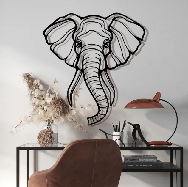 Face the Elephant Metal Wall Art - Black / M ( + -727mm x 800mm)