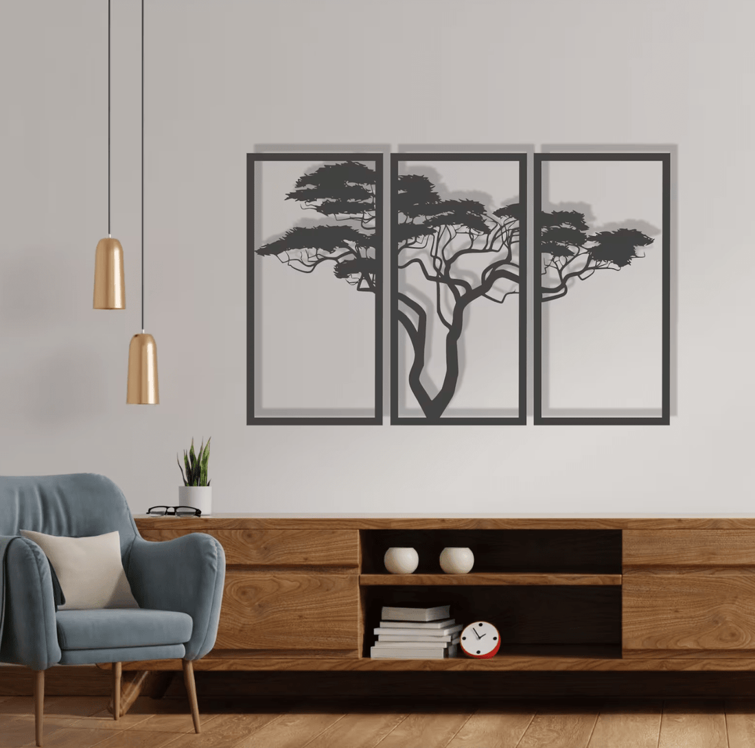 Framed Acacia Tree Metal Artwork - S(352mm x 600mm) / Black