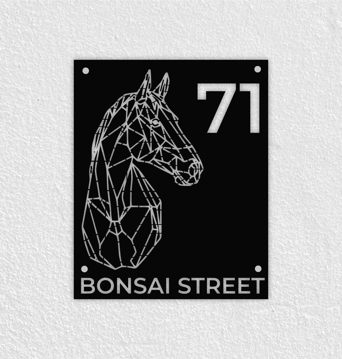Geometric Horse Metal House Number