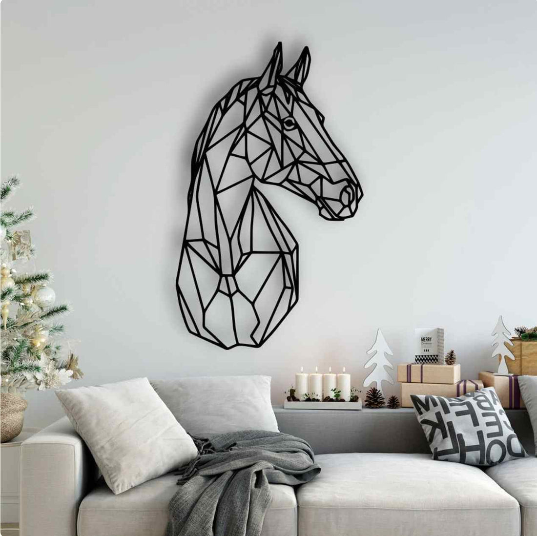 Geometric Horse Metal Wall Art - M ( + -495mm x 800mm) / Black
