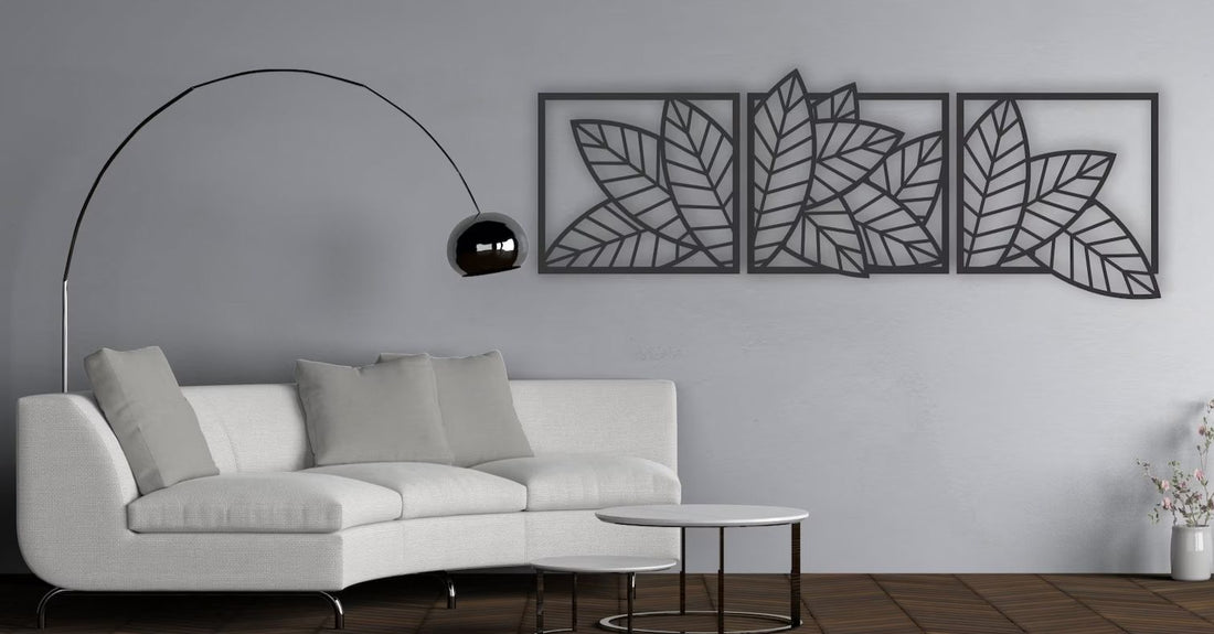 Leaf Collage Metal Wall Art - Black / M (800mm x + -298mm)