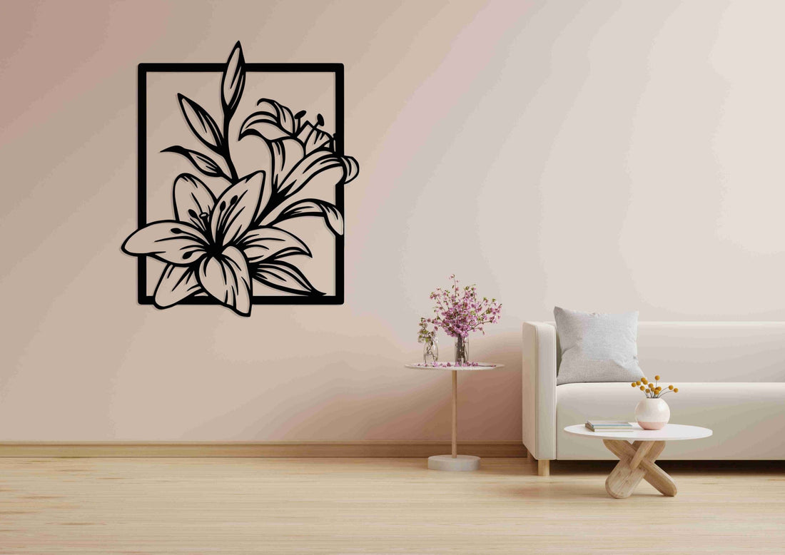 Lily in a frame Metal Wall Art - S ( + - 475mm x 550mm) / Black