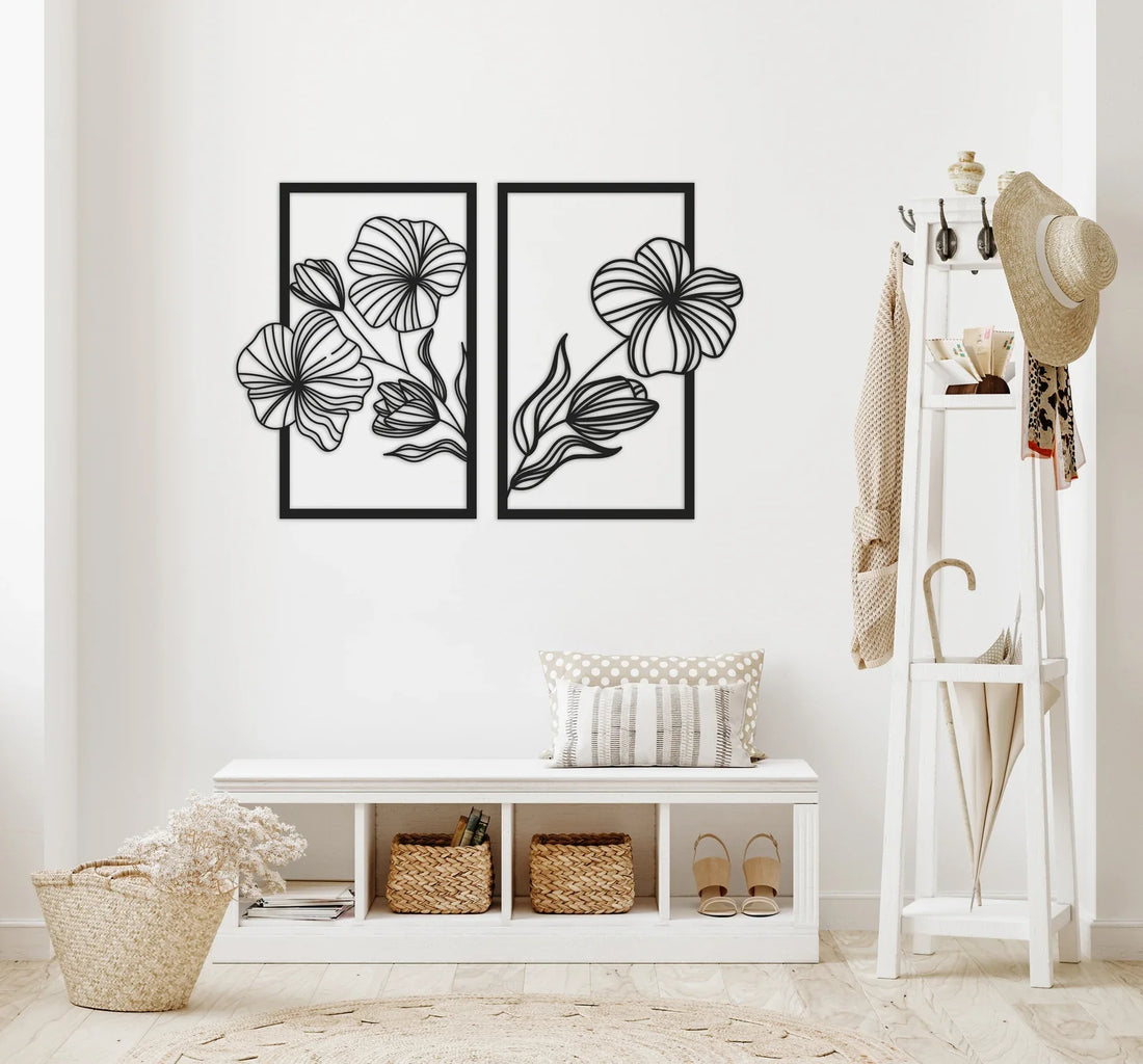 Line Flowers Metal Wall Art - Black / M (800mm x + -533mm)