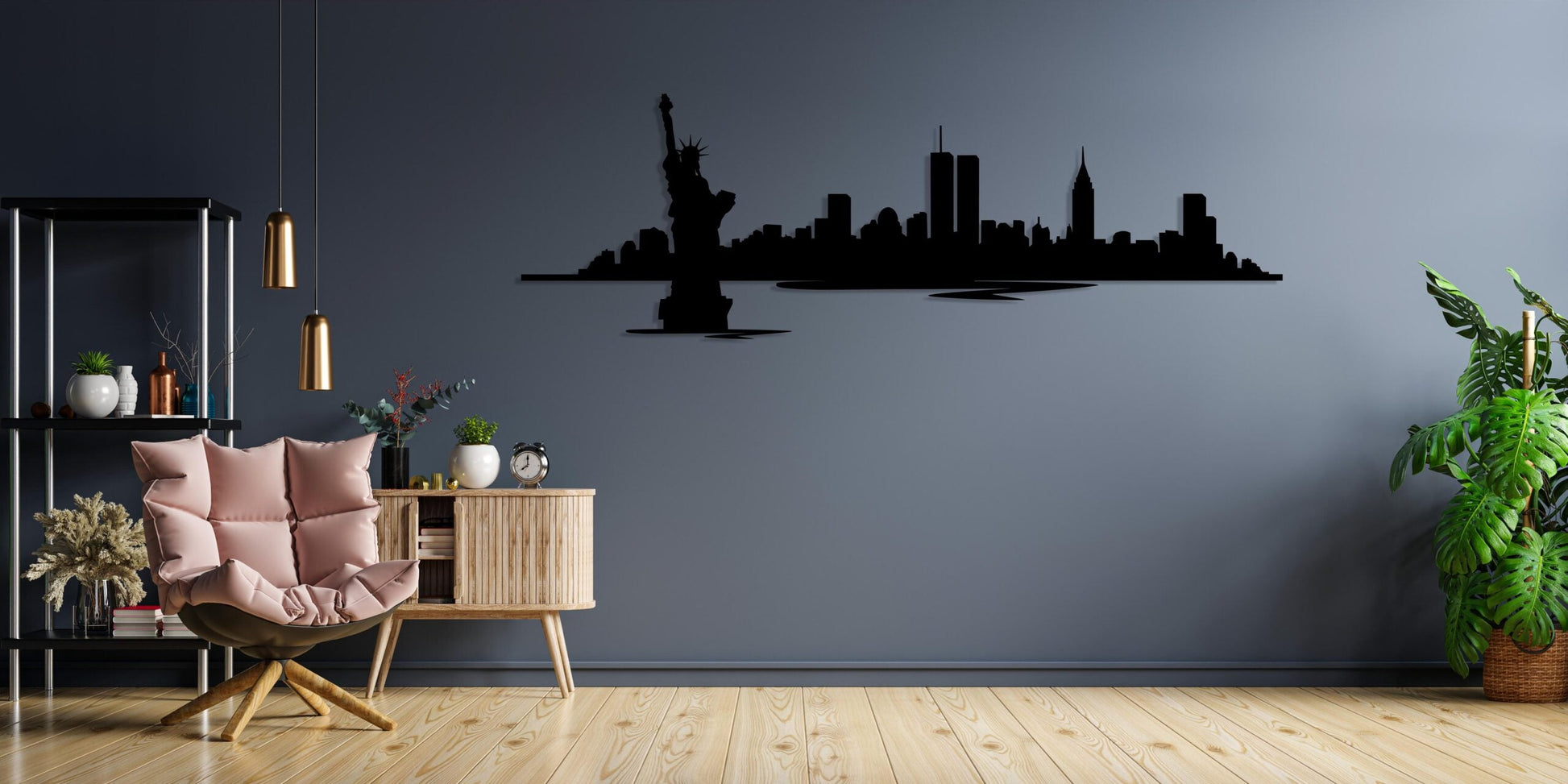 Manhattan Sky Metal Wall Art - Black / S (800mm x + -260mm)