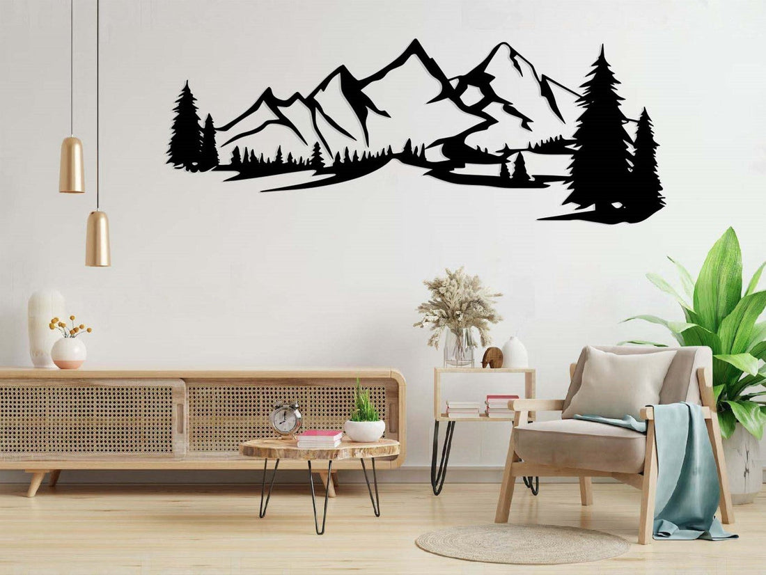 Mountain With A Forest Metal Wall Art - S (550mm x + -209mm) / Black