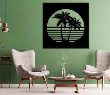 Palm before the storm Metal Wall Art - Black / XS (385mm x 385mm)