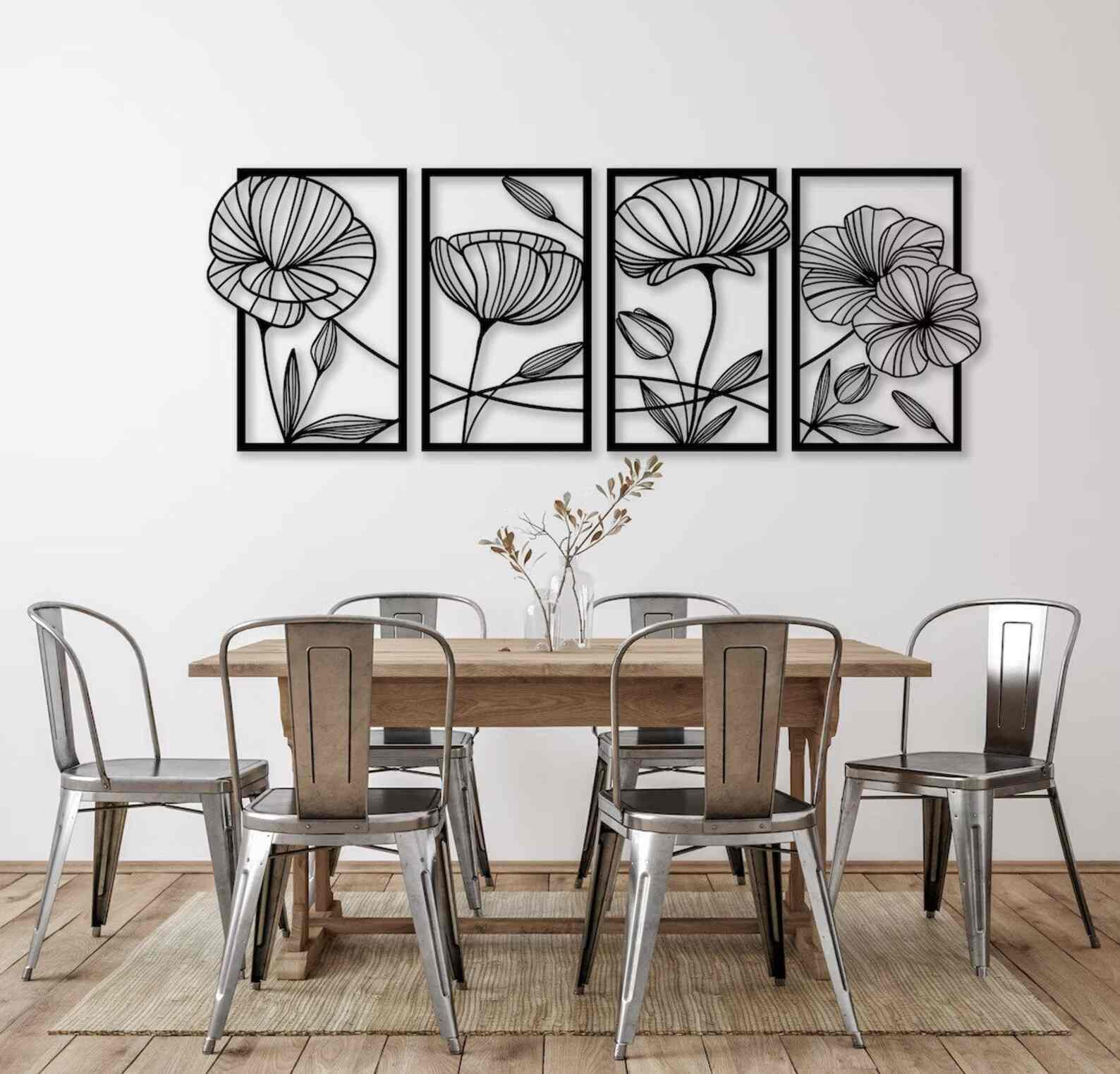 Poppy Flowers Metal Wall Art - S (1200mm x + -440mm) / Black