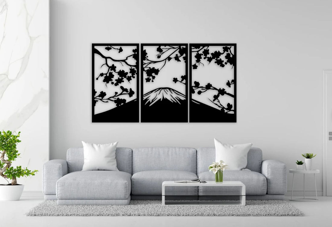 Sakura Trifecta Metal Wall Art - S(800mm x 436mm) / Black