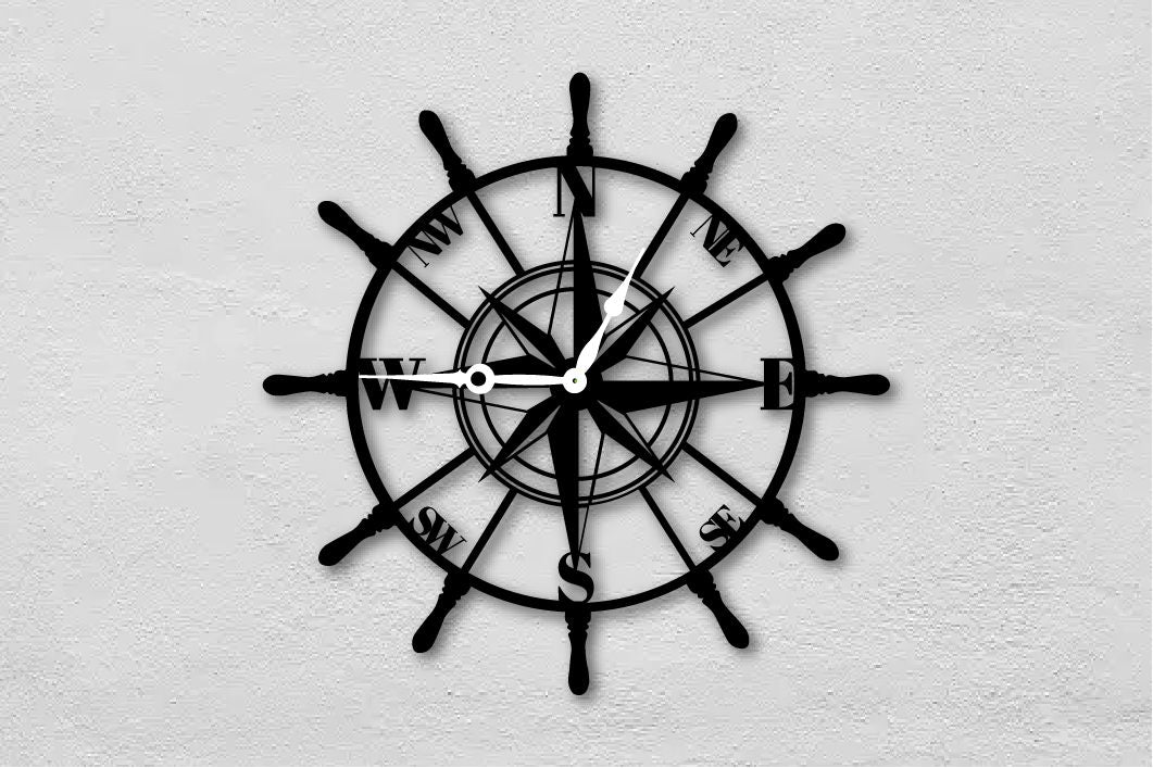 Ship Helm Metal Wall Clock - L (800mm x 800mm) / Black / Black