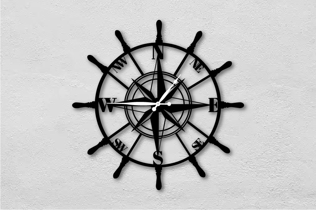 Ship Helm Metal Wall Clock - M (600mm x 600mm) / Black / Black