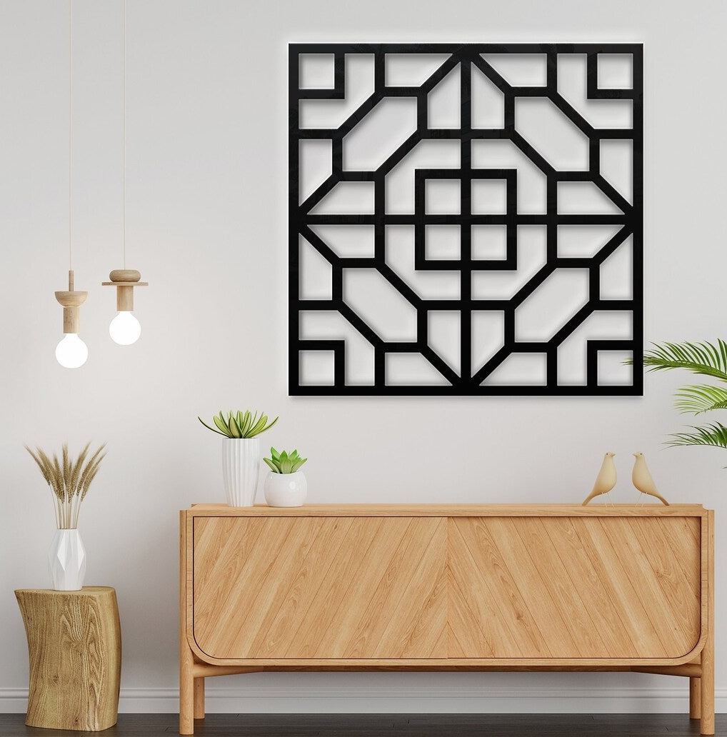 Square Geometric Pattern Metal Wall Art - Black / XS (385mm x 385mm)