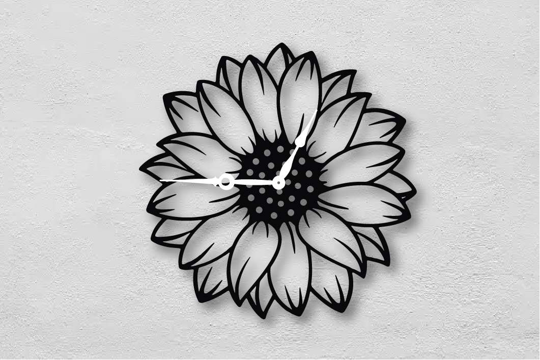 Sunflower Metal Wall Clock - L (800mm x 800mm) / Black / Black