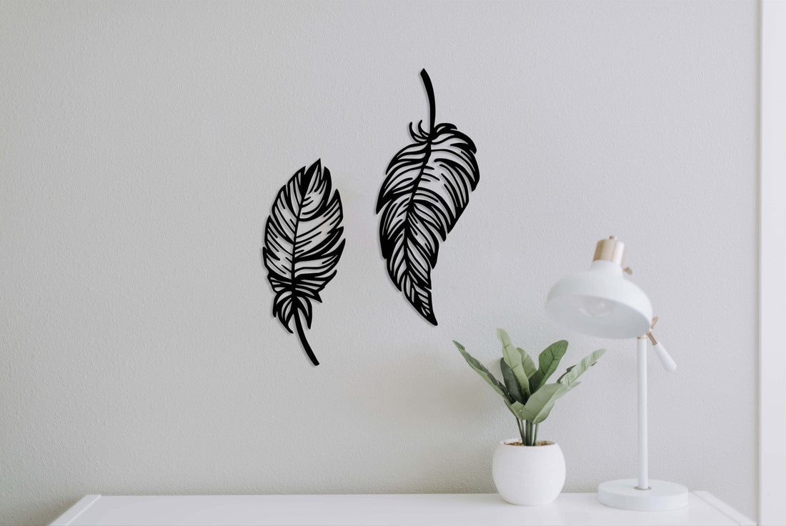 Two Feathers Metal Wall Art - Black / M ( + -588mm x 800mm)