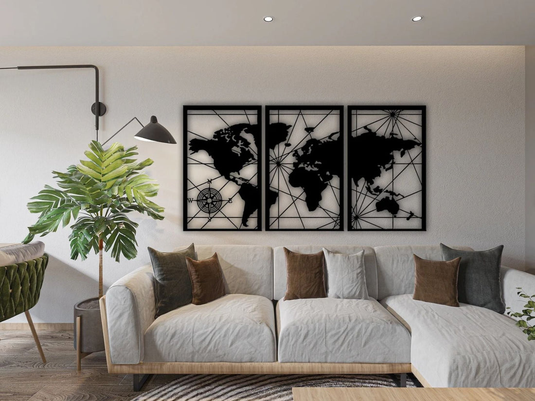 The World Connected Metal Wall Art - S(800mm x 414mm) / Black