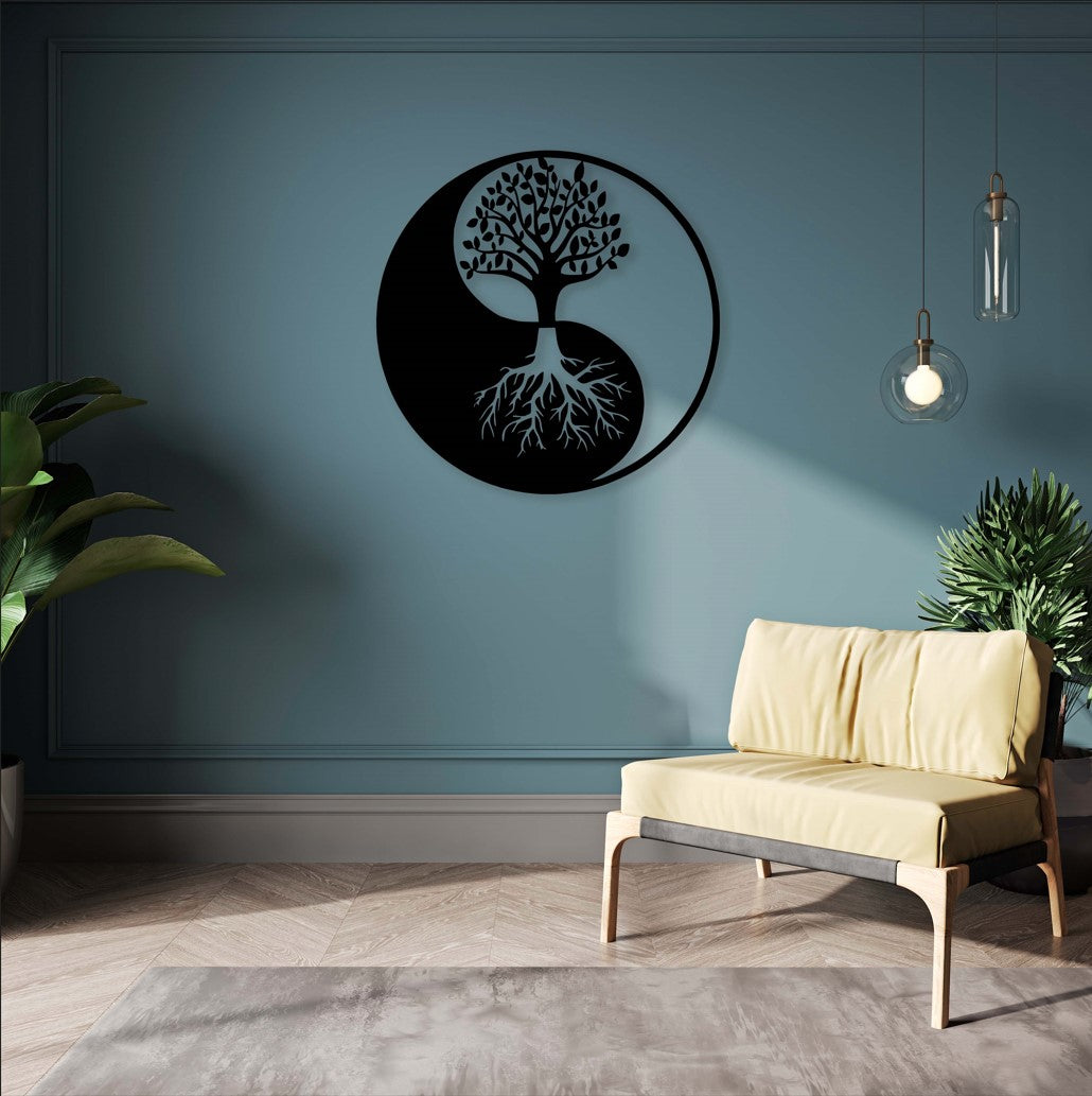 Ying Yang Tree Metal Wall Art - Black / S (610mm x 610mm)